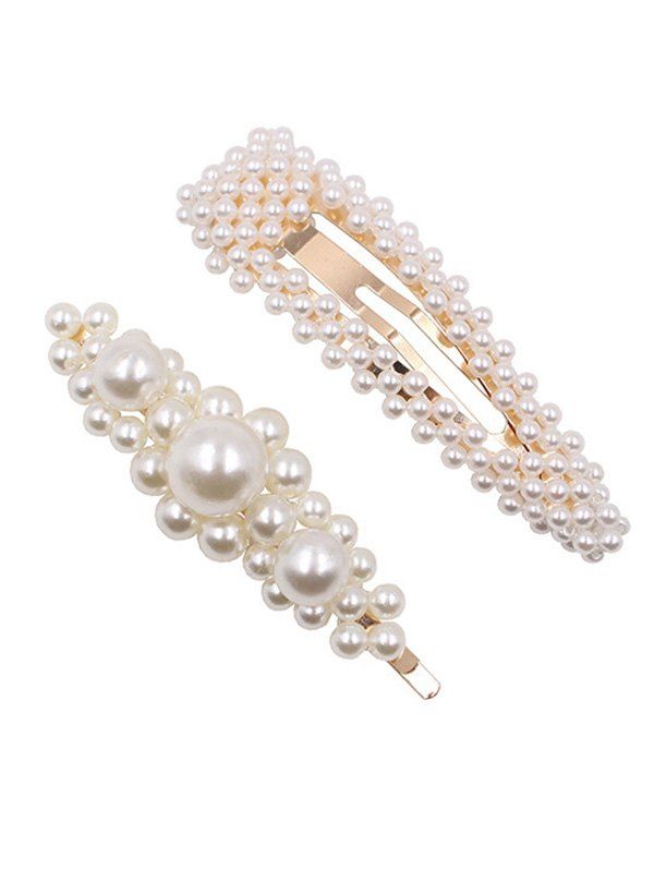 

2 Pcs Faux Pearl Hair Clip Set, White
