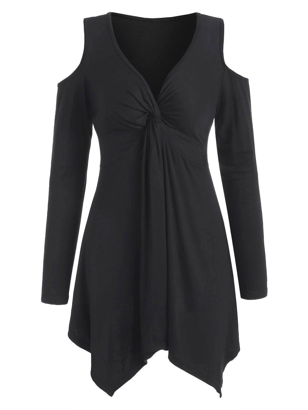 

Knotted Cold Shoulder Mini Dress, Black