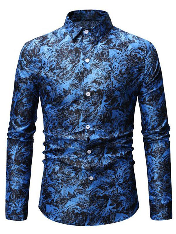 

Floral Design Button Up Leisure Shirt, Blue