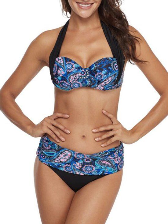 

Halter Paisley Print Bikini Set, Multi-b