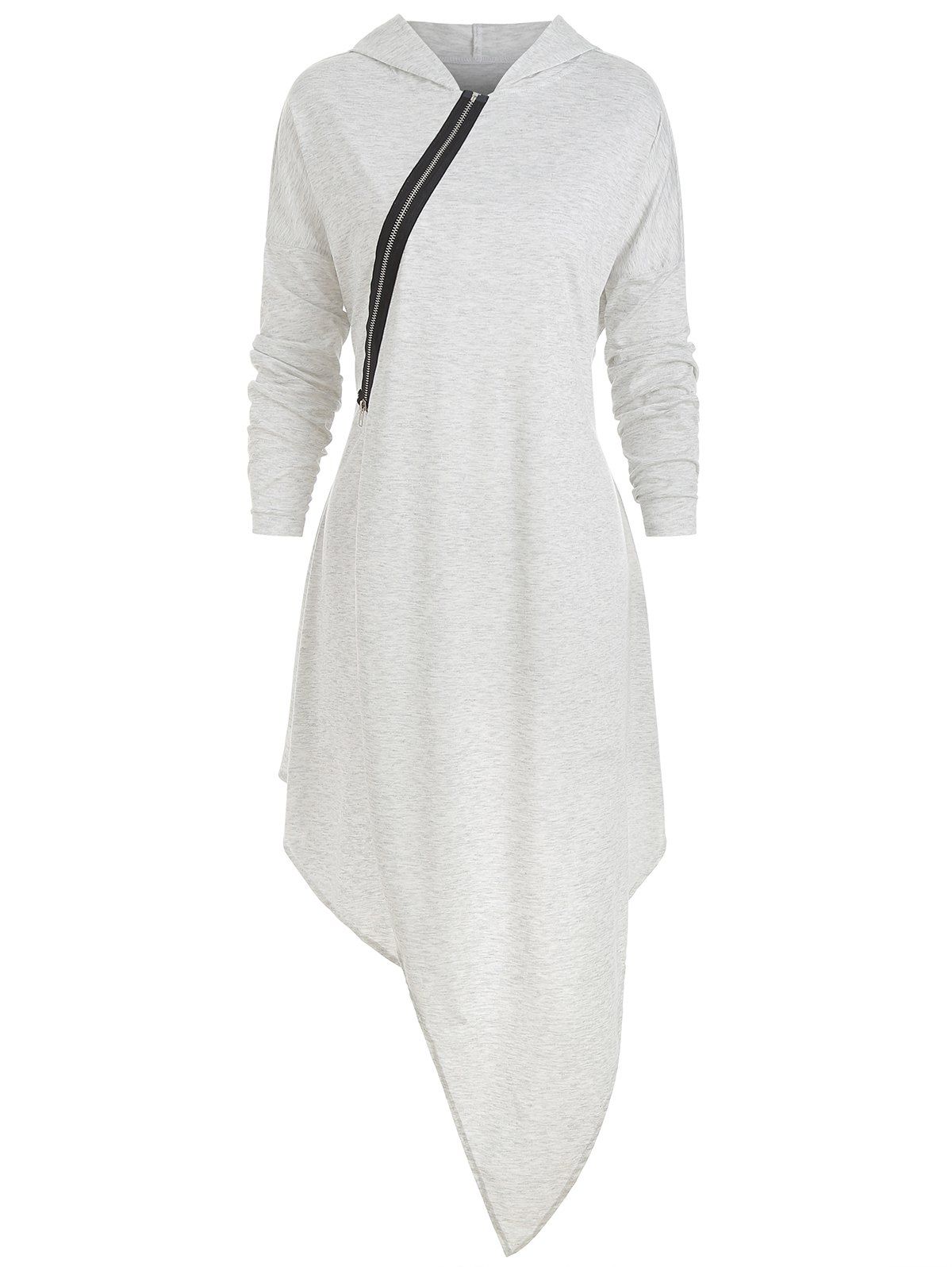 

Long Sleeve Hooded Asymmetric Dress, Light gray