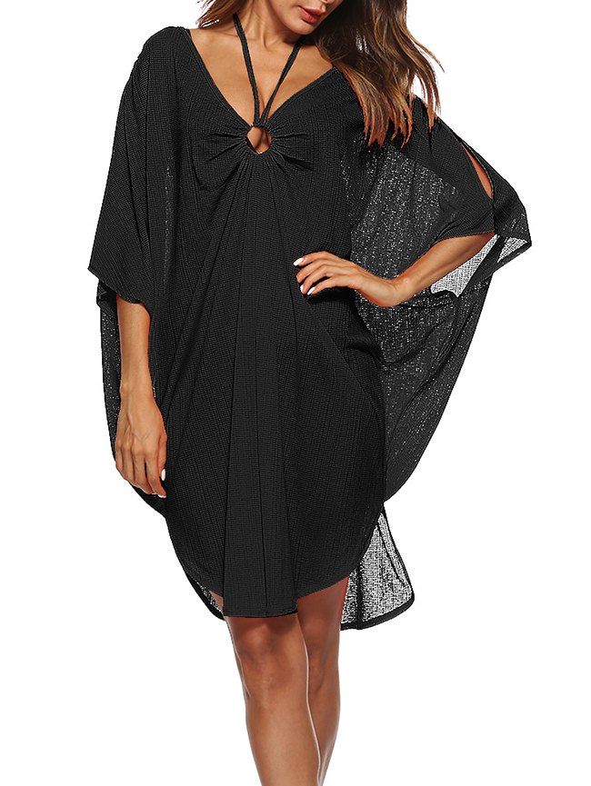 

Split Sleeve Hoop Front Cover Up Dress, Black