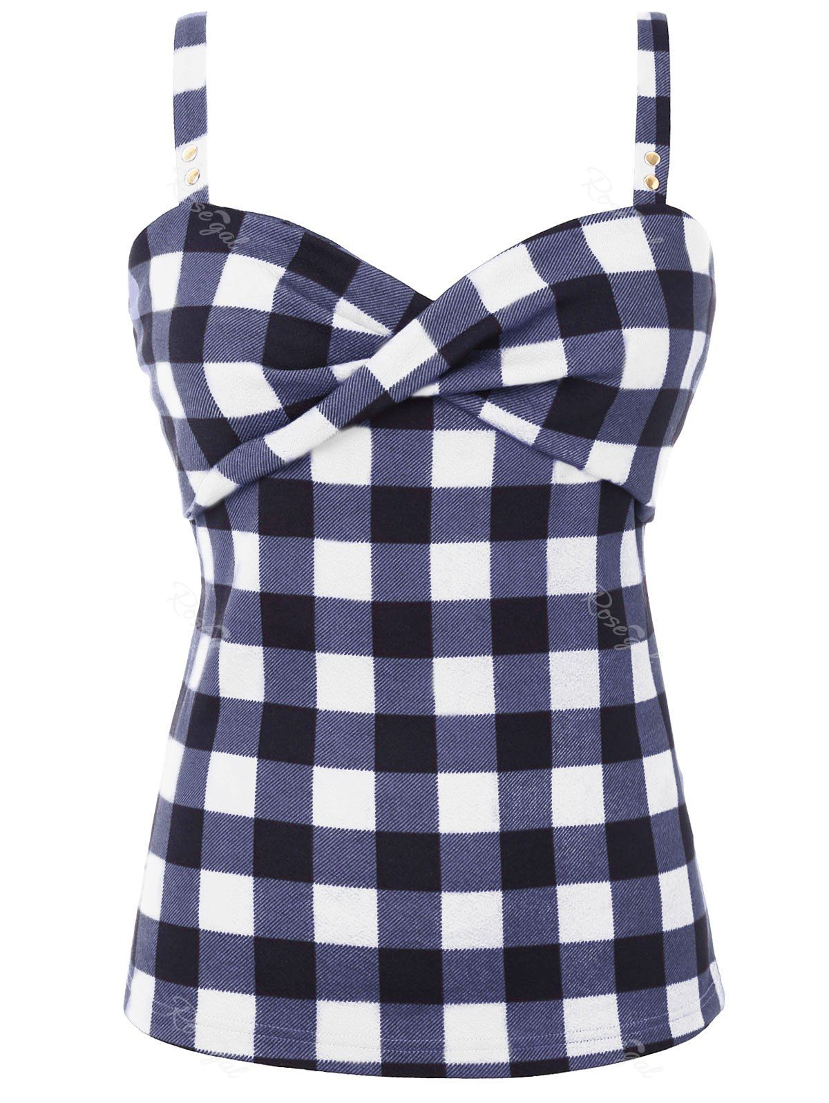 

Plus Size Checked Twist Front Tank Top, Multi-c