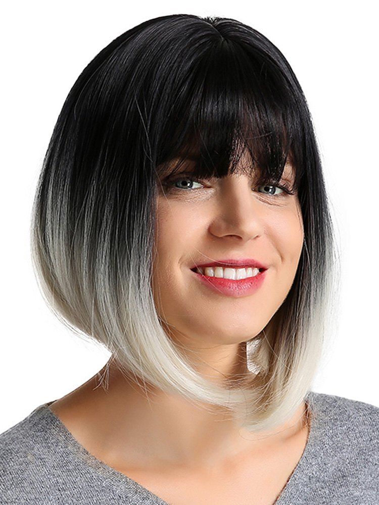 [48% OFF] Full Bang Gradient Straight Bob Synthetic Wig | Rosegal