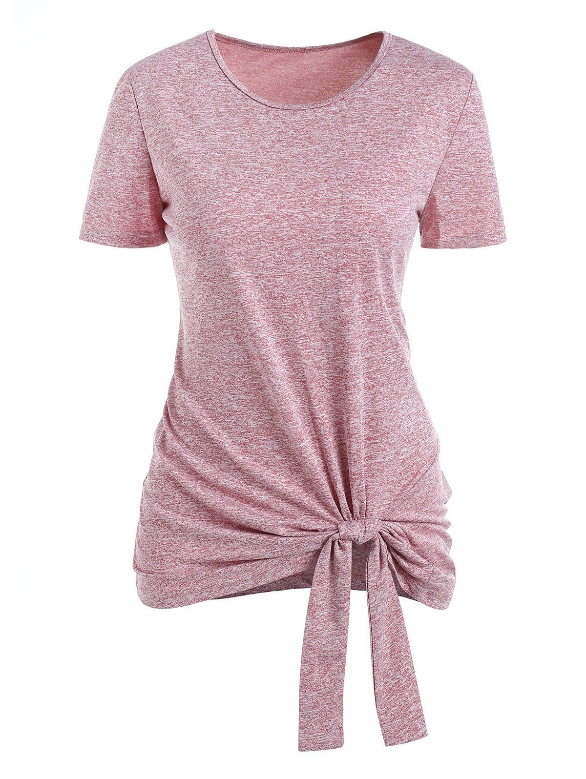 

Space Dye Knotted Short Sleeve Tee, Lipstick pink