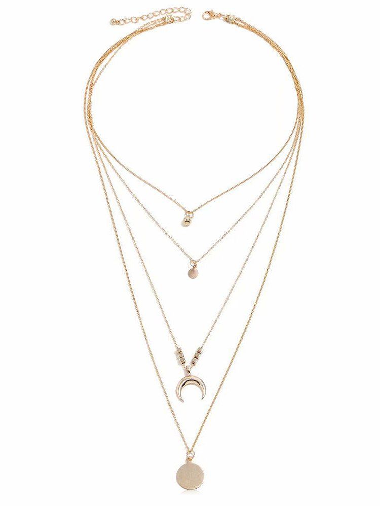 

Moon Circle Pendant Layered Necklace, Gold