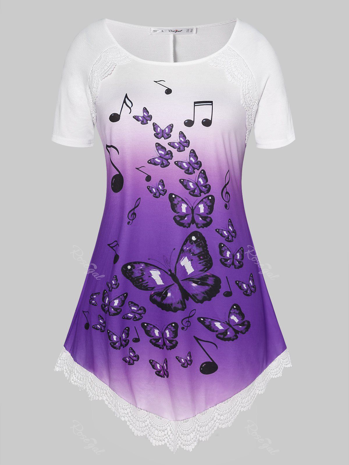 

Plus Size Ombre Printed Lace Insert T Shirt, Purple sage bush