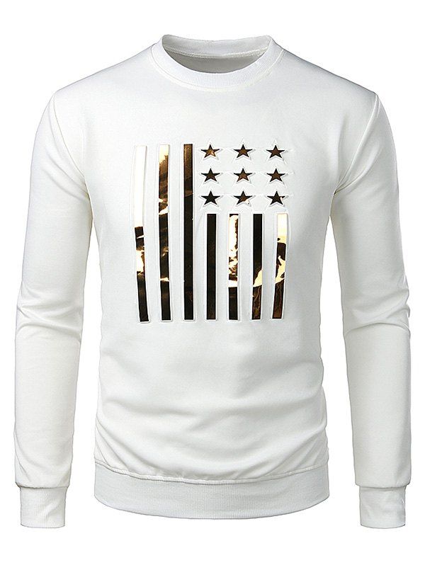 

American Flag Design Long Sleeve T Shirt, White