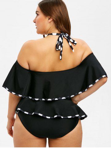 

Cross Flounce Plus Size Polka Dot Bikini Set, Black