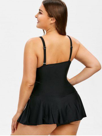 

Flounce Trim Plus Size Skirted Swimwear, Black