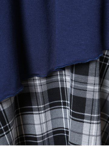 

Plus Size Plaid Panel Asymmetric Button Tank Top, Dark slate blue