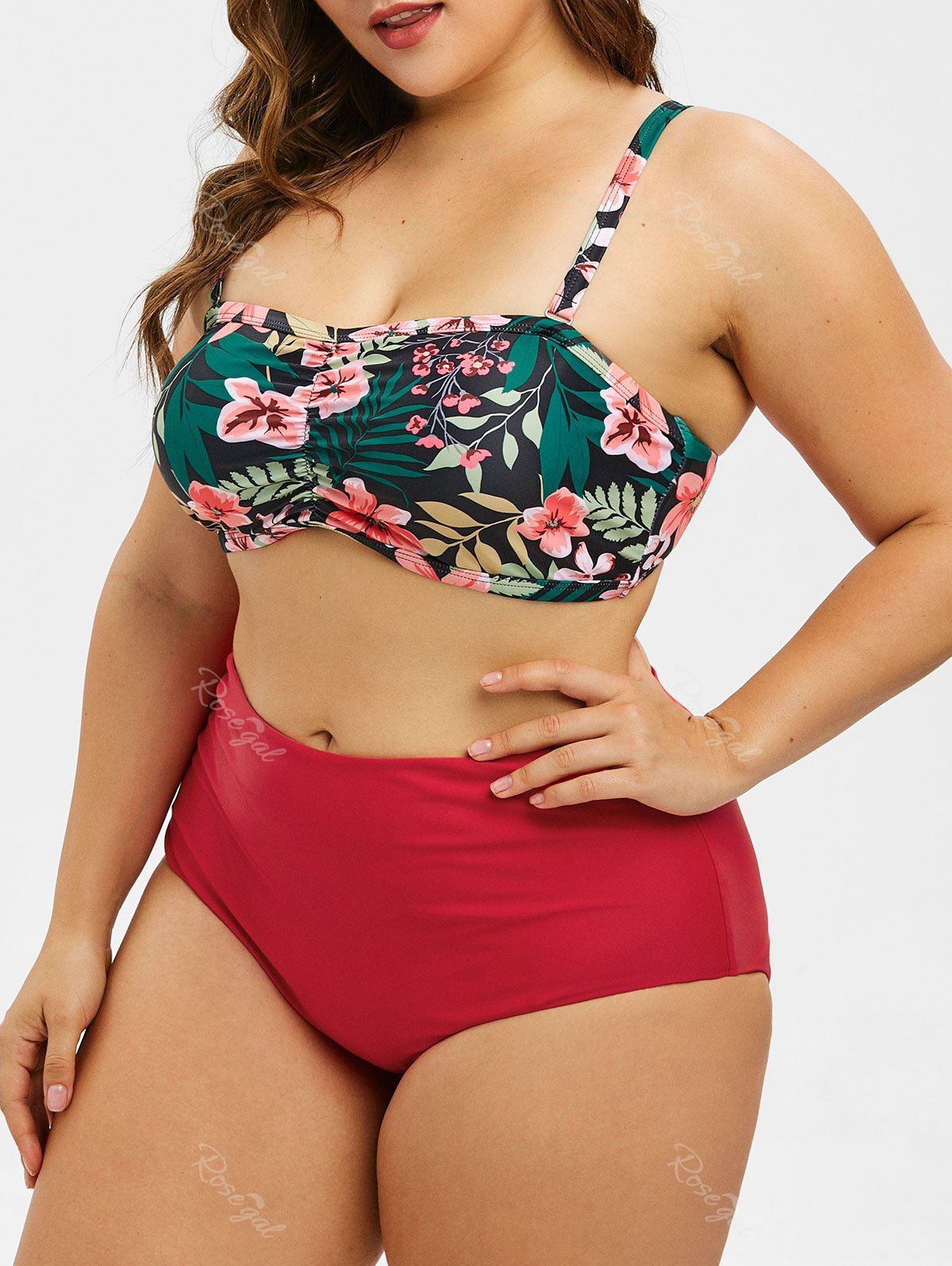 

Rosegal High Rise Plus Size Reversible Flower Bikini Set, Multi-a