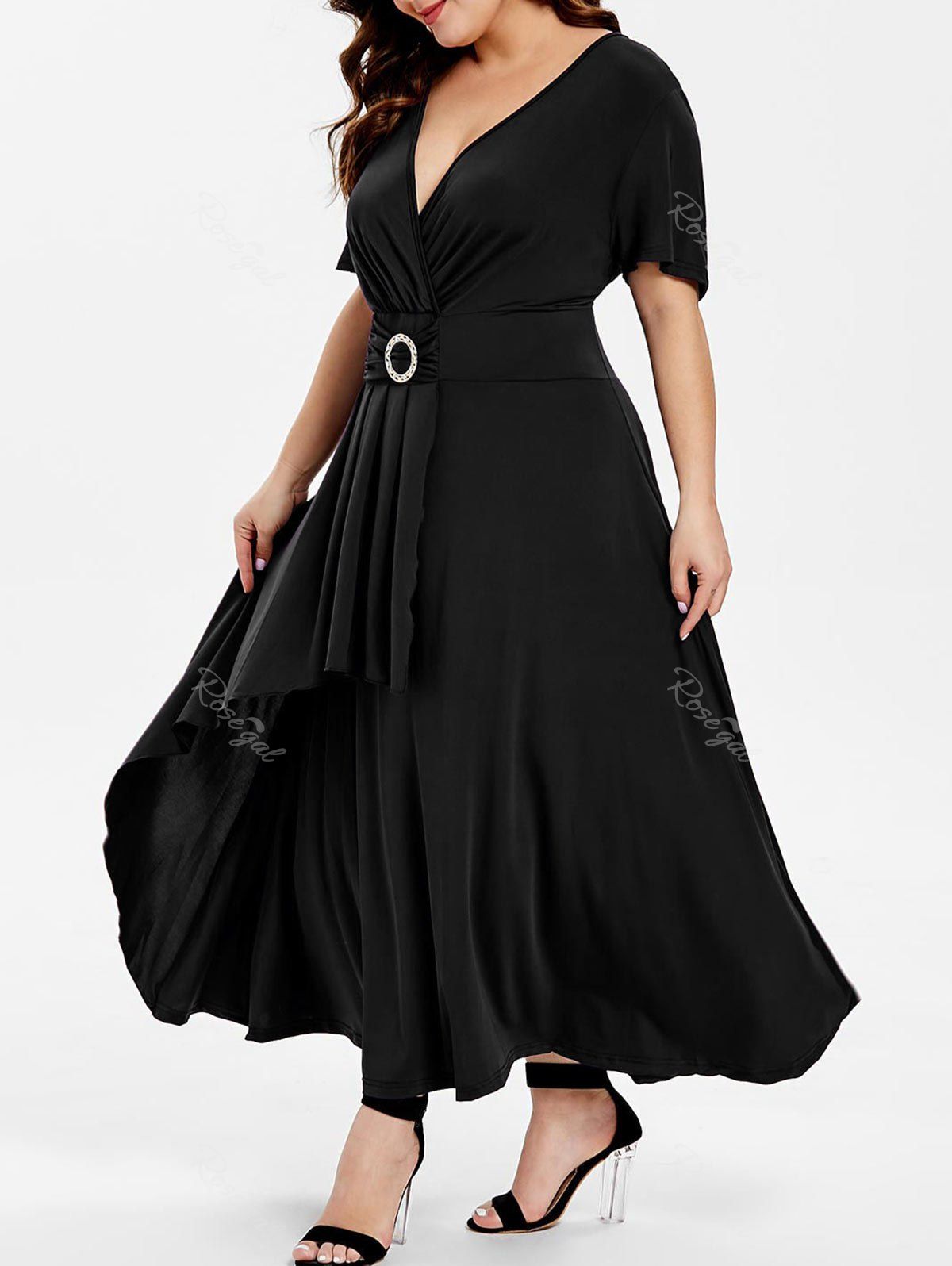 

Wrap Short Sleeve Overlap Dress, Black