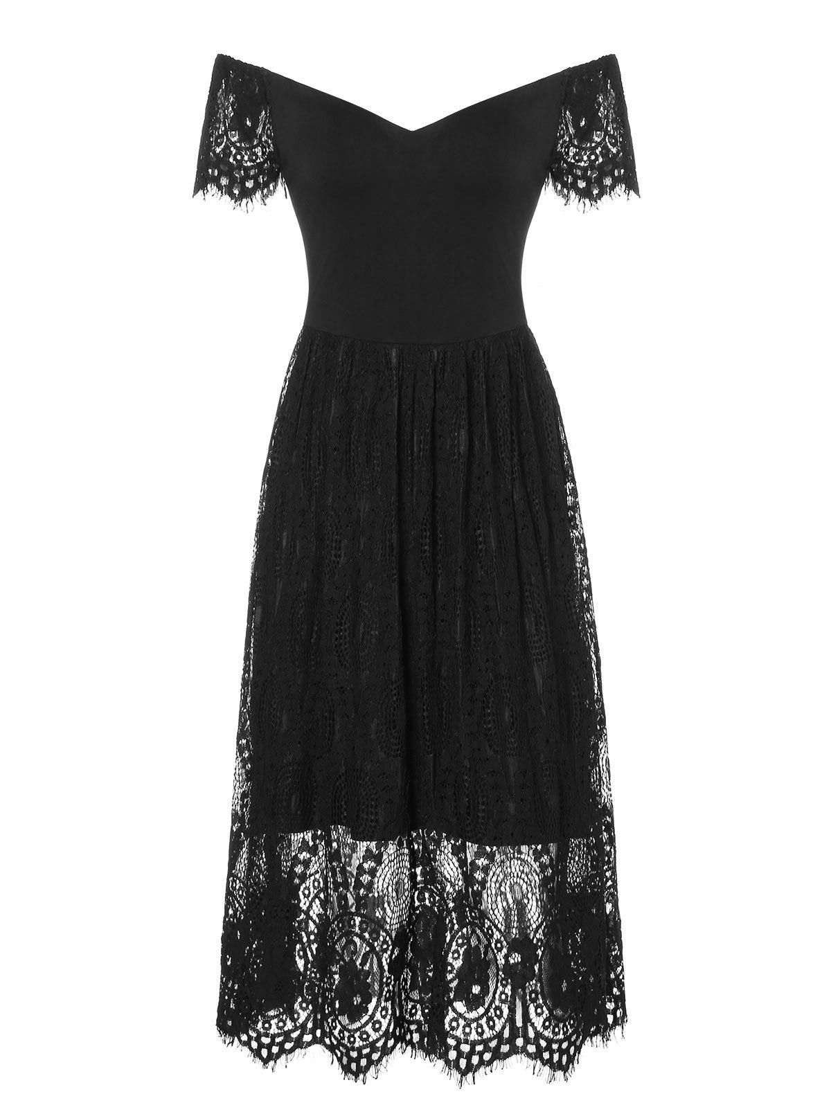

See Thru Tiered Lace Dress, Black
