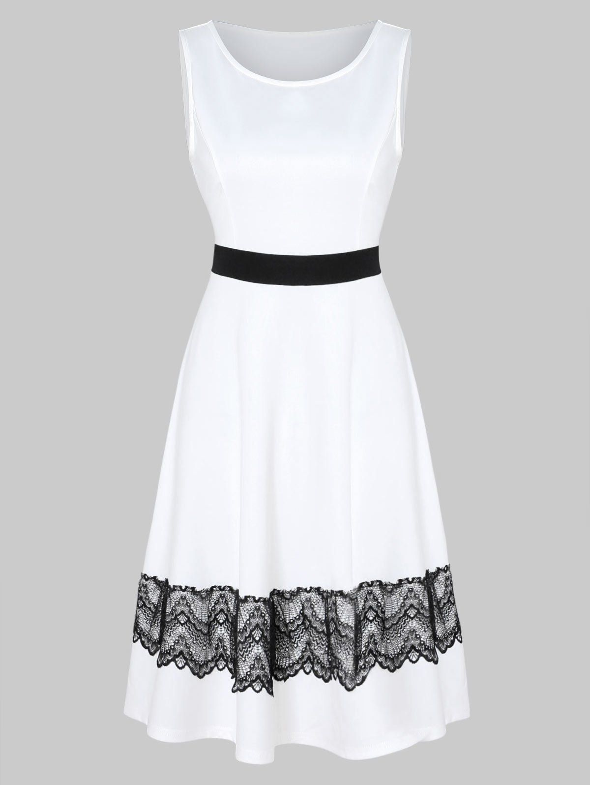 

Contrast A Line Lace Insert Dress, White