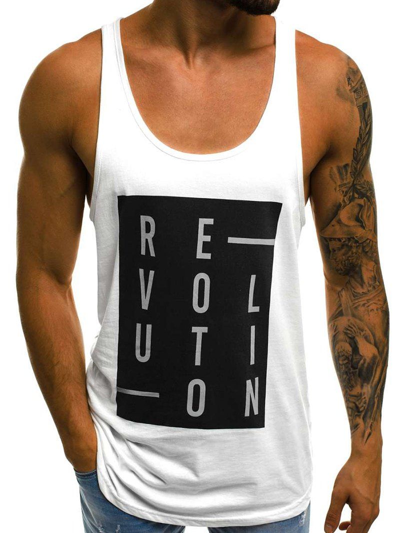 

Geometric Letters Print Casual Tank Top, White
