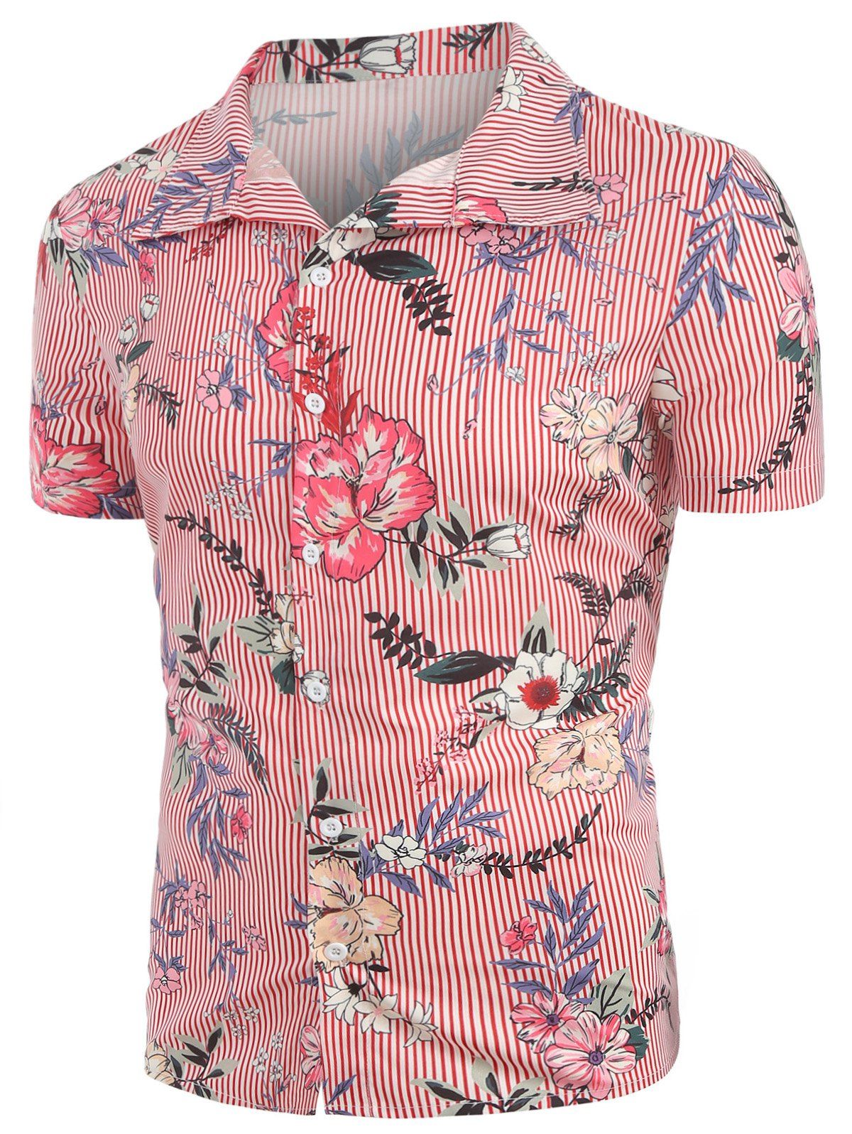 

Floral Printed Leisure Short Sleeves Shirt, Red