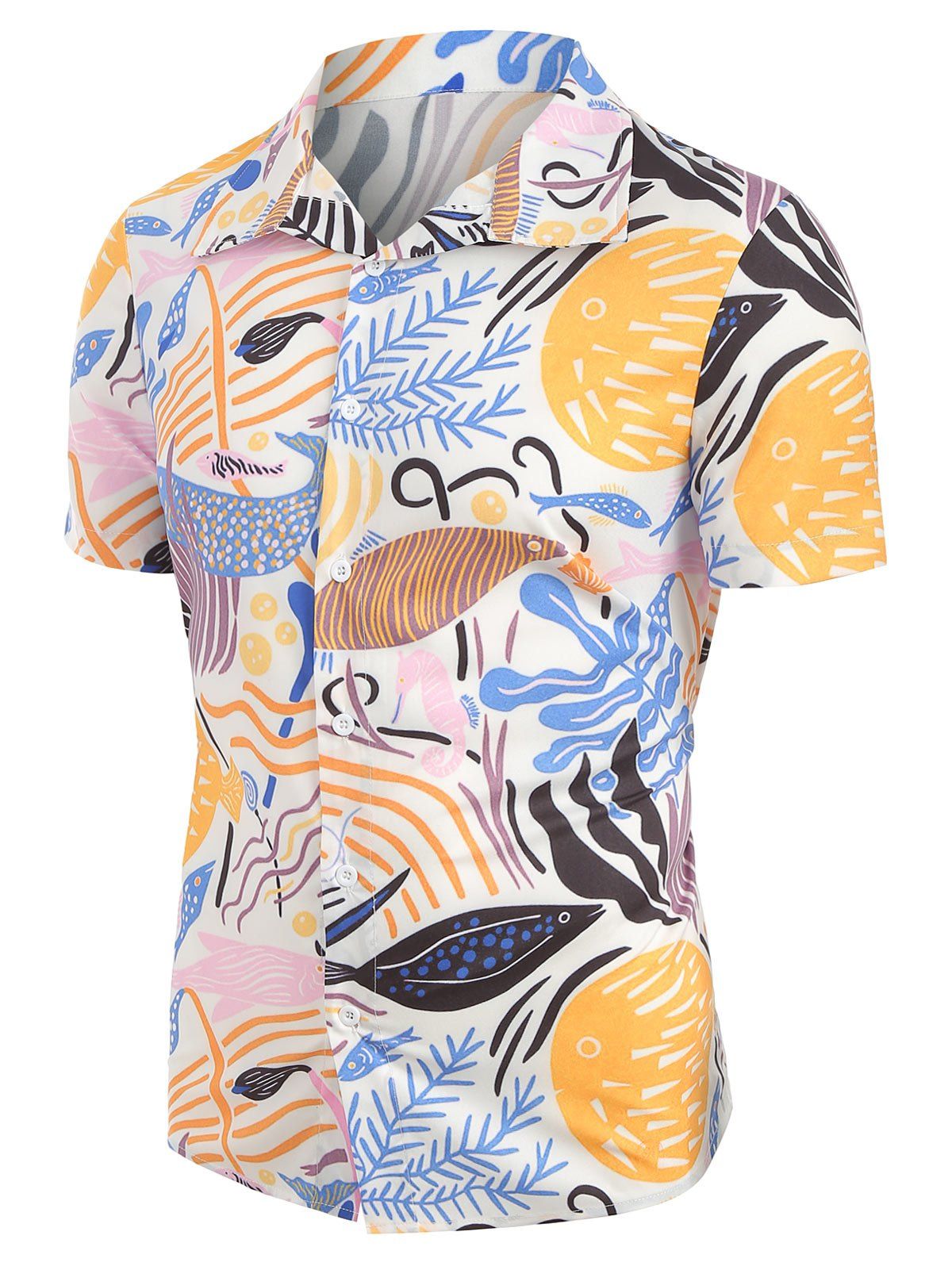 

Fish Plant Pattern Casual Shirt, Corn yellow