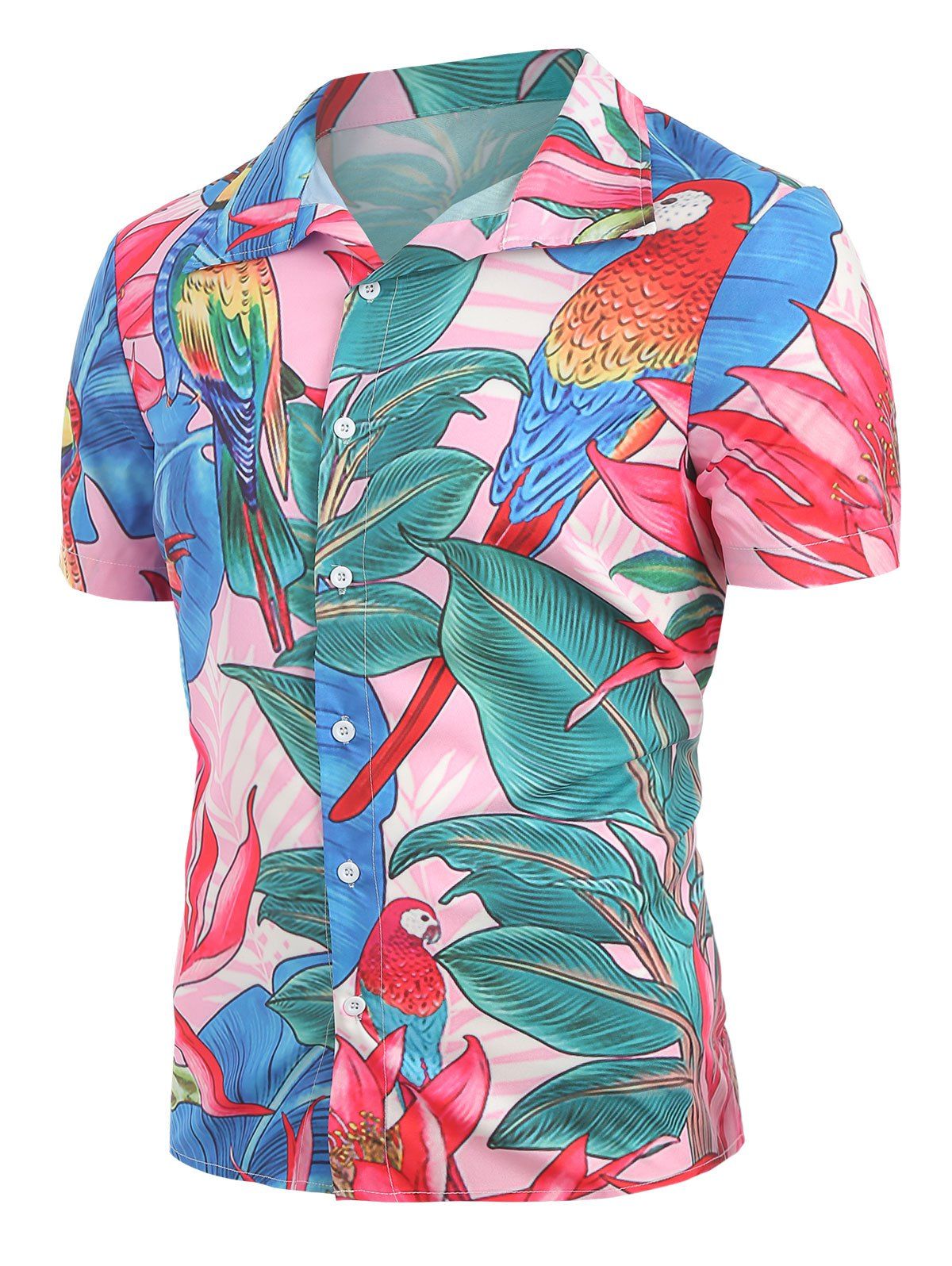 

Bird Floral Pattern Short Sleeves Shirt, Multi-a