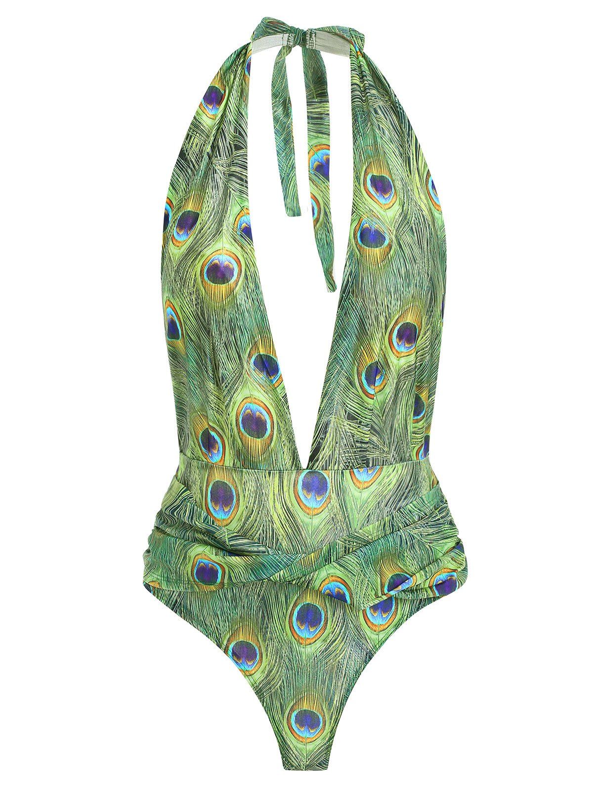 

Feather Print Plunging Neck Swimsuit, Multi