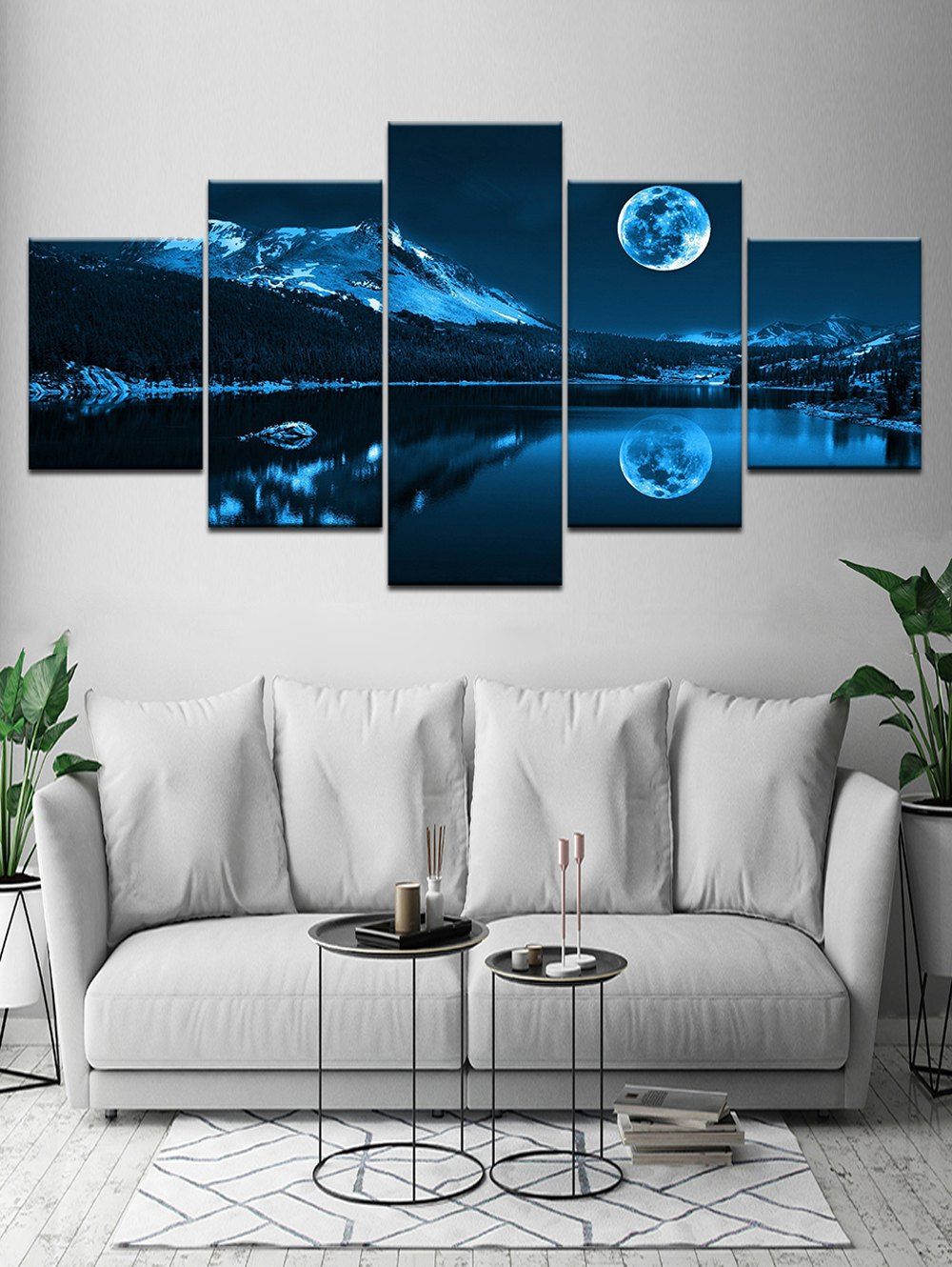 

Moon Night Landscape Pattern Unframed Split Canvas Paintings, Multi