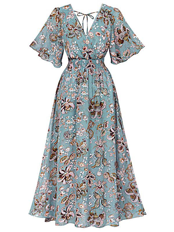 

Floral Print Cut Out A Line Dress, Multi
