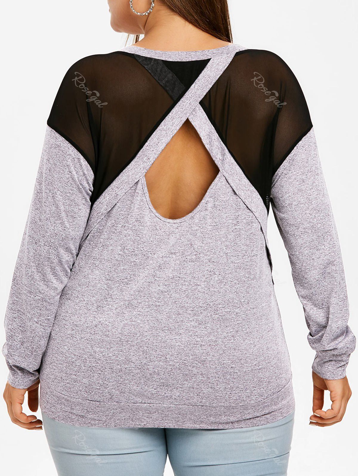 

Sheer Mesh Insert Cut Out Plus Size Sweatshirt, Gray cloud