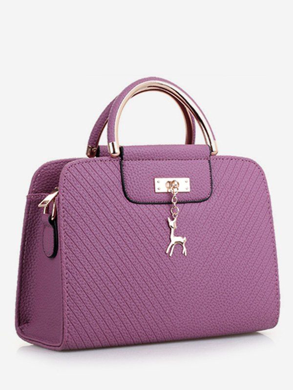 

Deer Pendant Striped Hand Bag, Purple