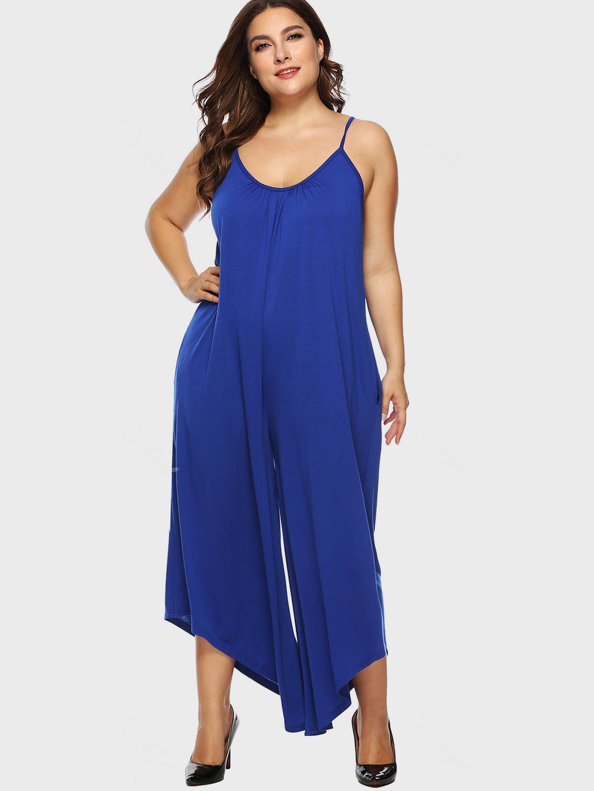 

Asymmetrical Plus Size Slip Jumpsuit, Blue