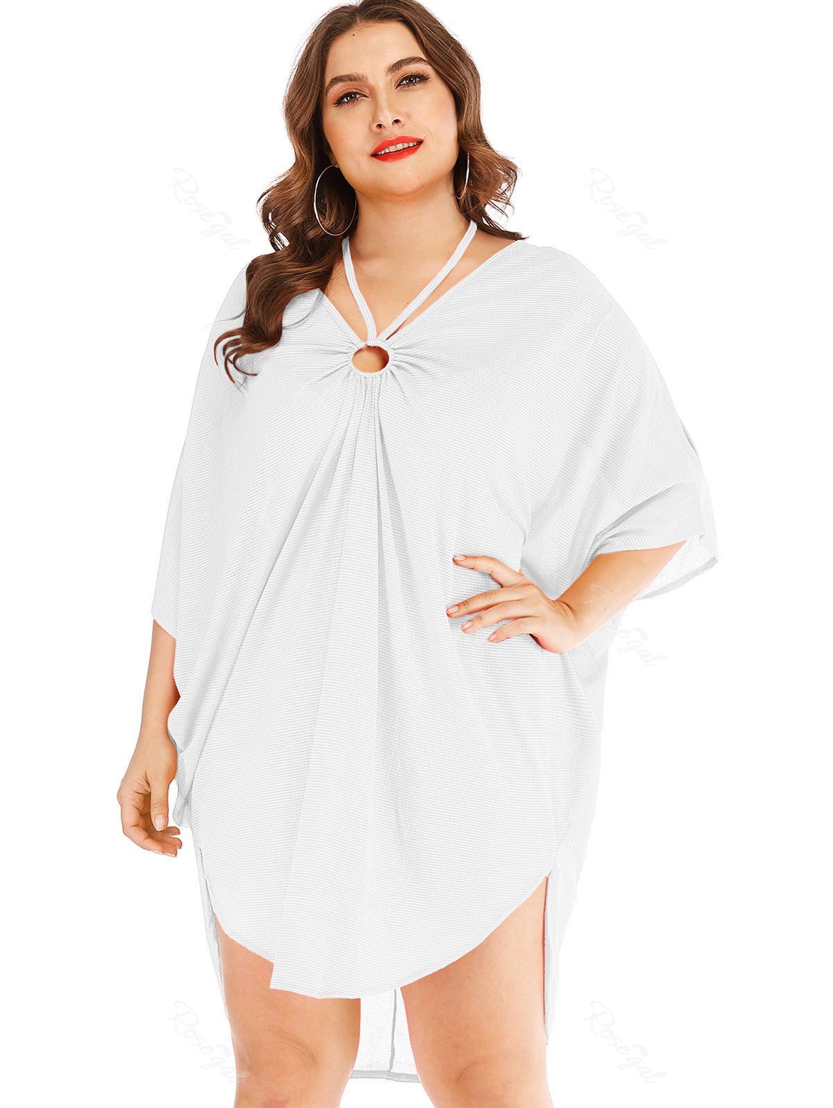 

O Ring Plus Size High Low Cover Up, White
