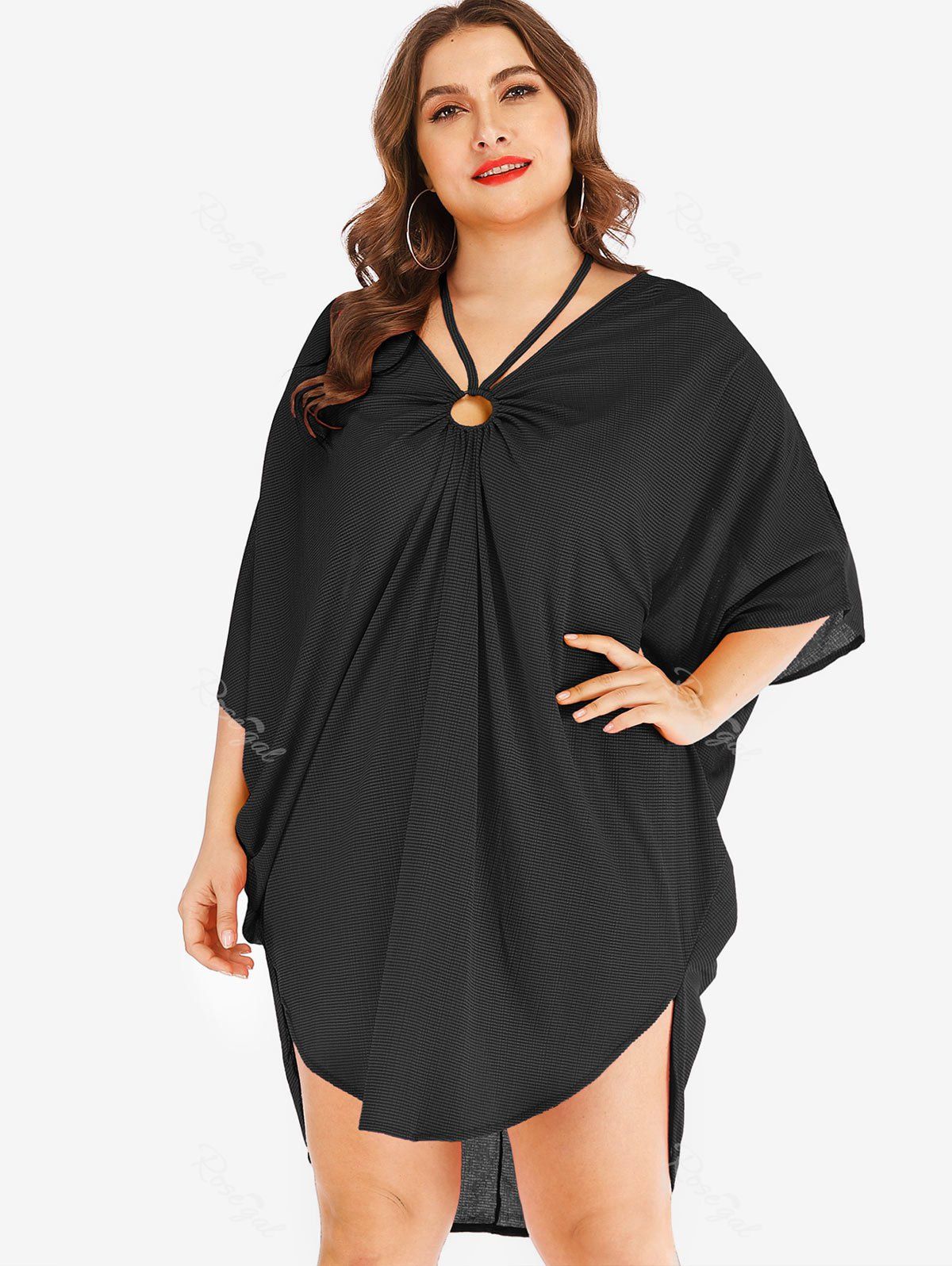 

O Ring Plus Size High Low Cover Up, Black