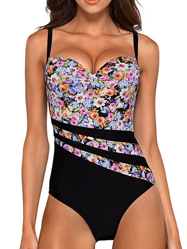 

Floral Print Moulded Cups One-Piece Swimsuit, Black