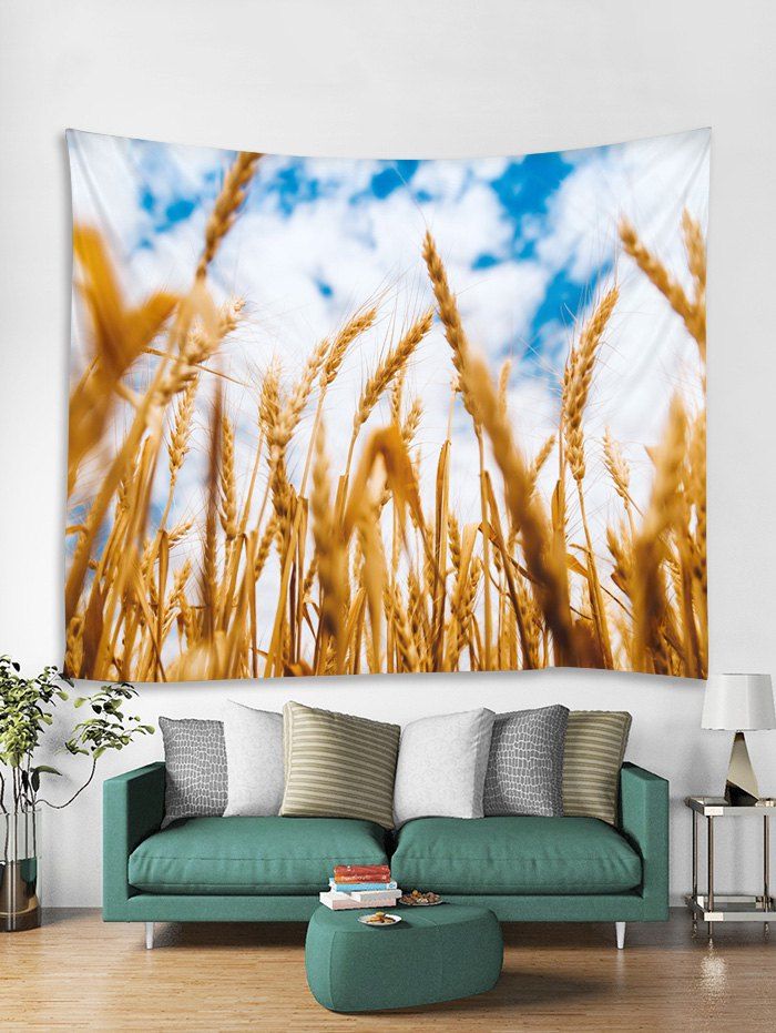 

Wheat Field Print Tapestry Wall Hanging Art Decoration, Orange gold