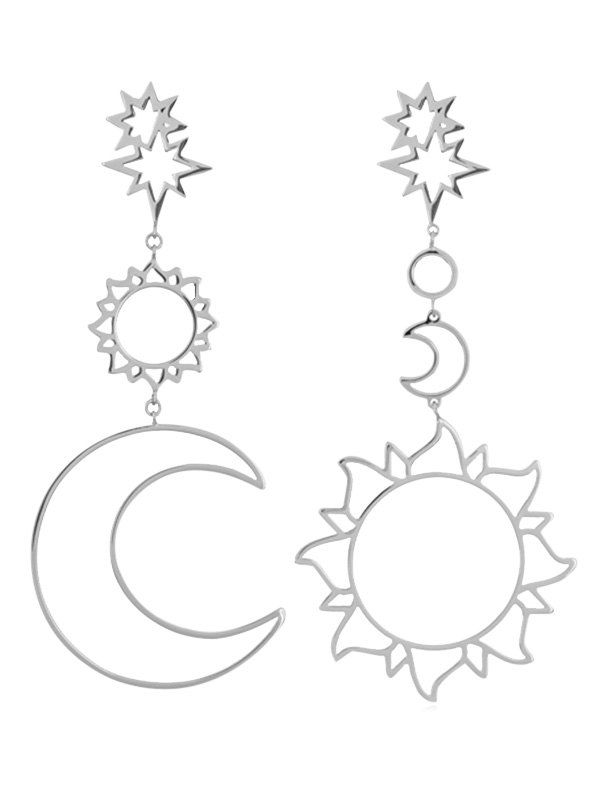 

Hollow Sun Moon Shape Drop Earrings, Silver