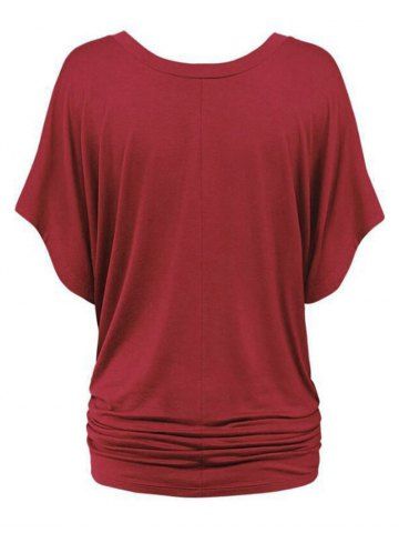 

Plus Size V Neck Ruched T-shirt, Red wine