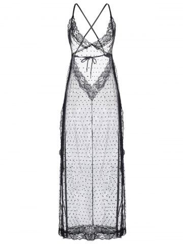 

Plus Size High Slit Sheer Lace Lingeries Dress, Black