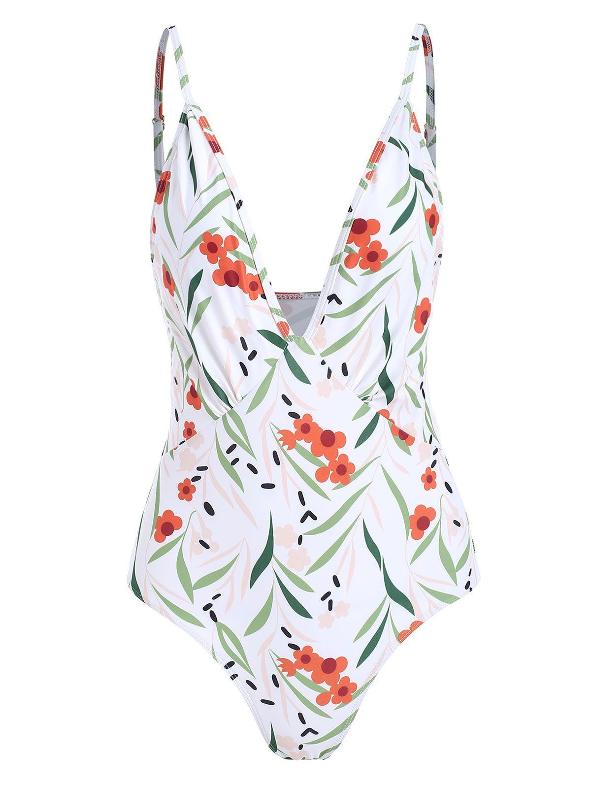 

Floral Print Plunge Padded One-Piece Swimsuit, White