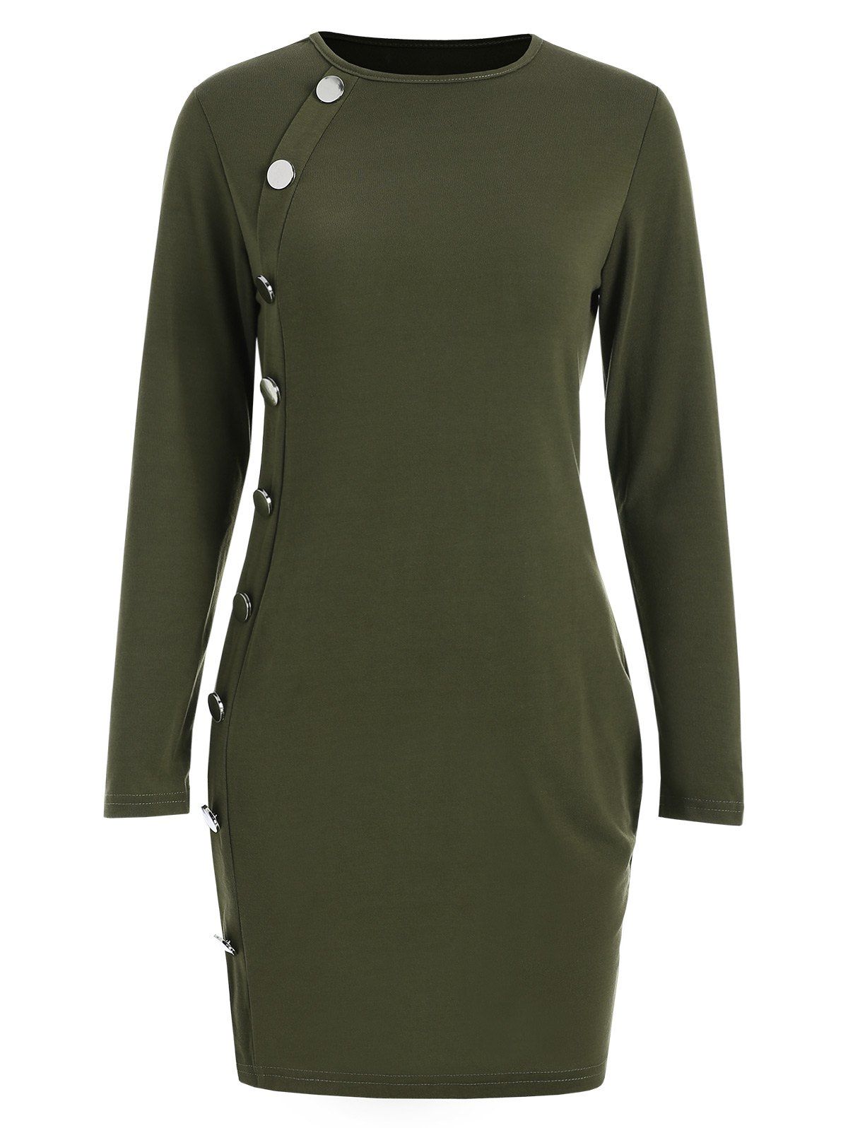 

Button Long Sleeve Bodycon Dress, Army green