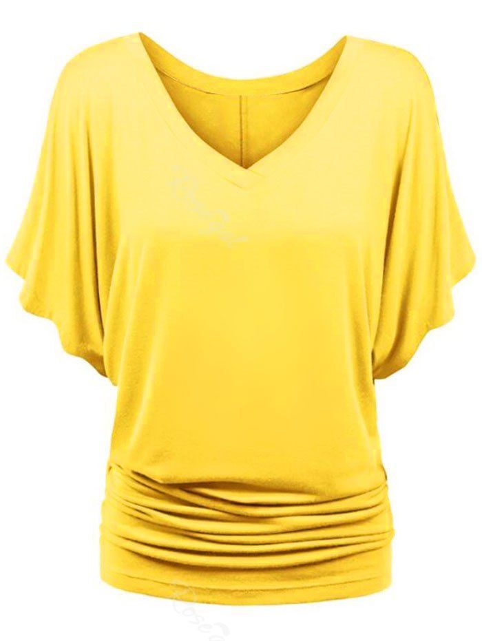 

Plus Size V Neck Ruched T-shirt, Sun yellow