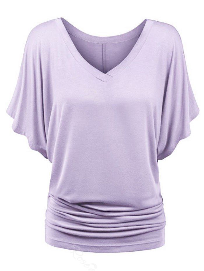 

Plus Size V Neck Ruched T-shirt, Lavender blue