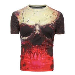 

3D Skull Print Short Sleeves Tee, Red