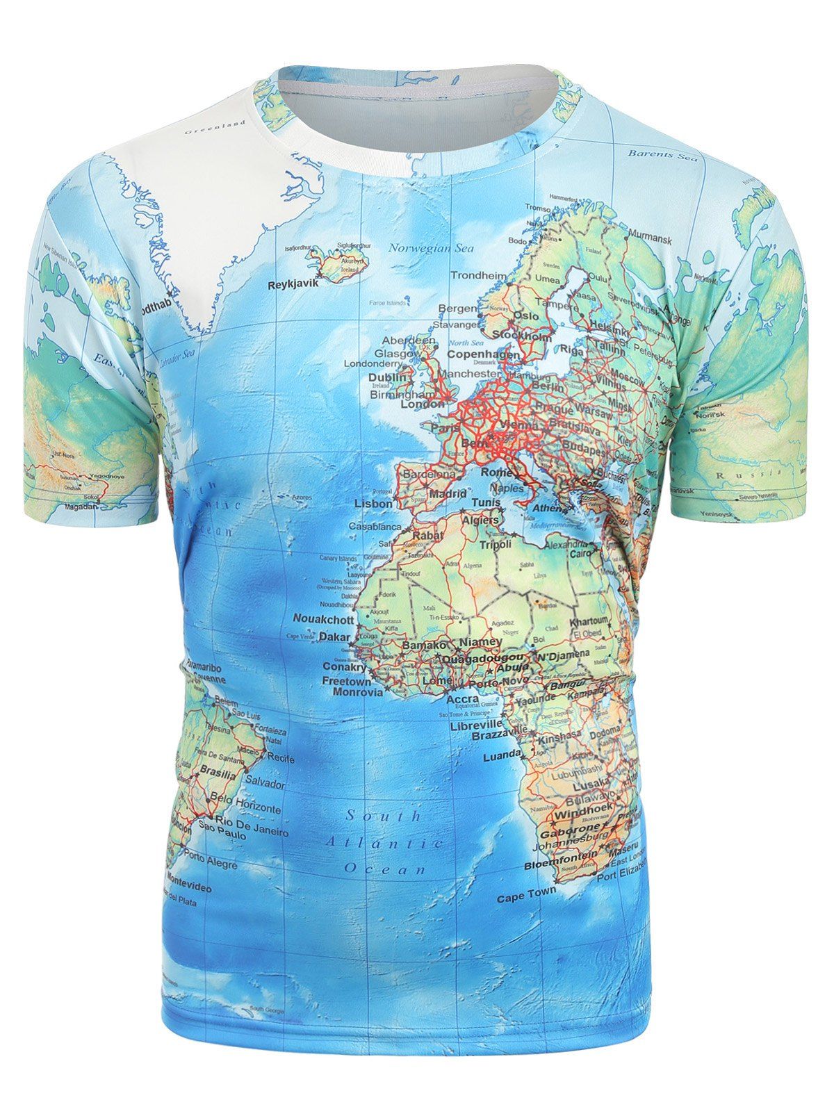 

3D Map Printed Short Sleeves T-shirt, Light blue
