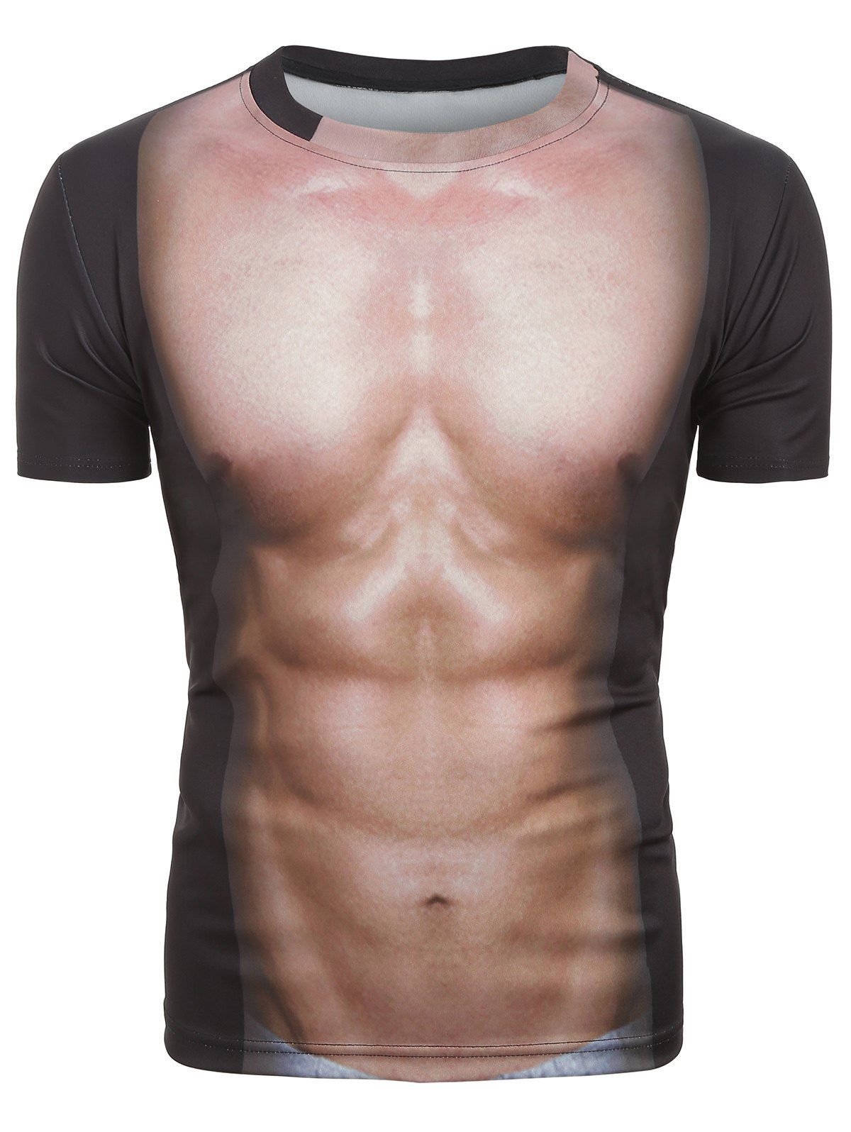 

Round Neck Muscle 3D Print Tee, Black