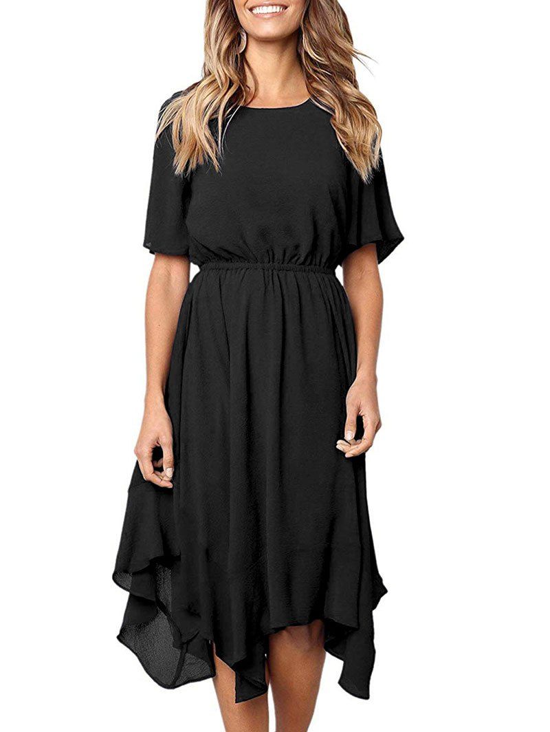 

Knee Length Asymmetric Casual Dress, Black