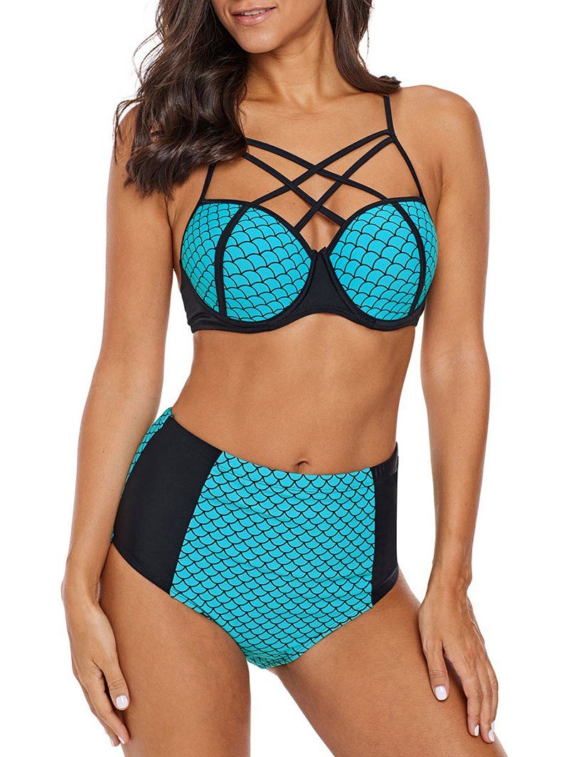 

Scale Print Caged Bikini Set, Celeste