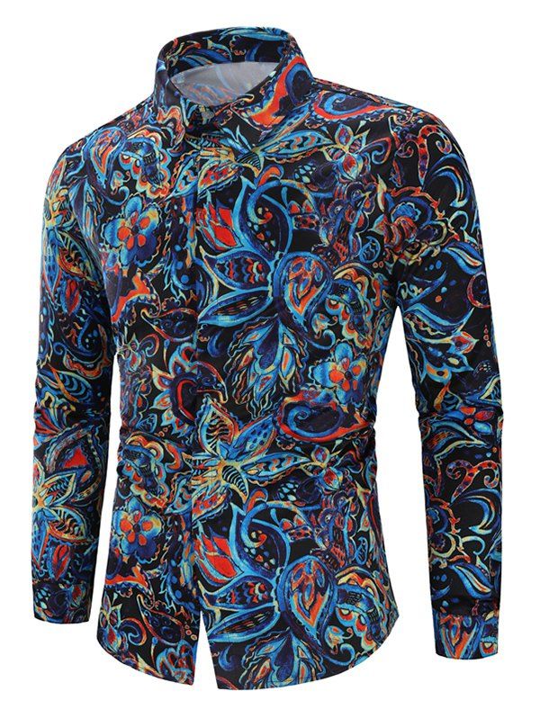 

Abstract Flower Paisley Long Sleeve Shirt, Multi