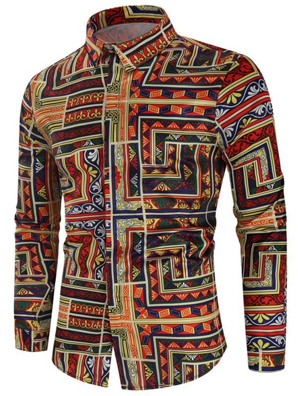 

Geometric Flowers Print Casual Shirt, Multi