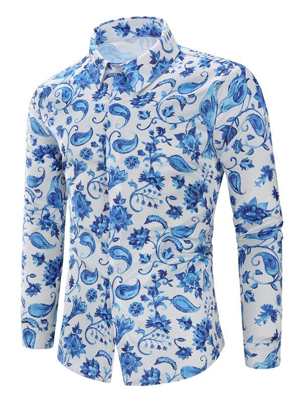 

Flowers Birds Allover Print Casual Shirt, Multi