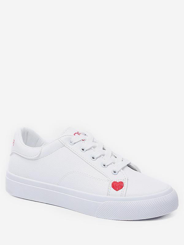 

Heart Pattern Lace-up Sport Shoes, White