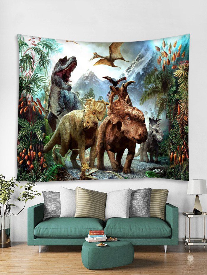 

3D Dinosaur Pattern Tapestry Art Decoration, Medium forest green